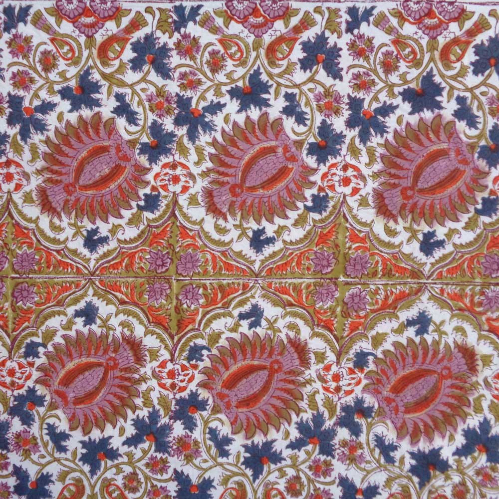 5 Yard Running Fabric Hand Block Printed Cotton 20 Sheeting Fabric Bird Of Paradise Open 204059