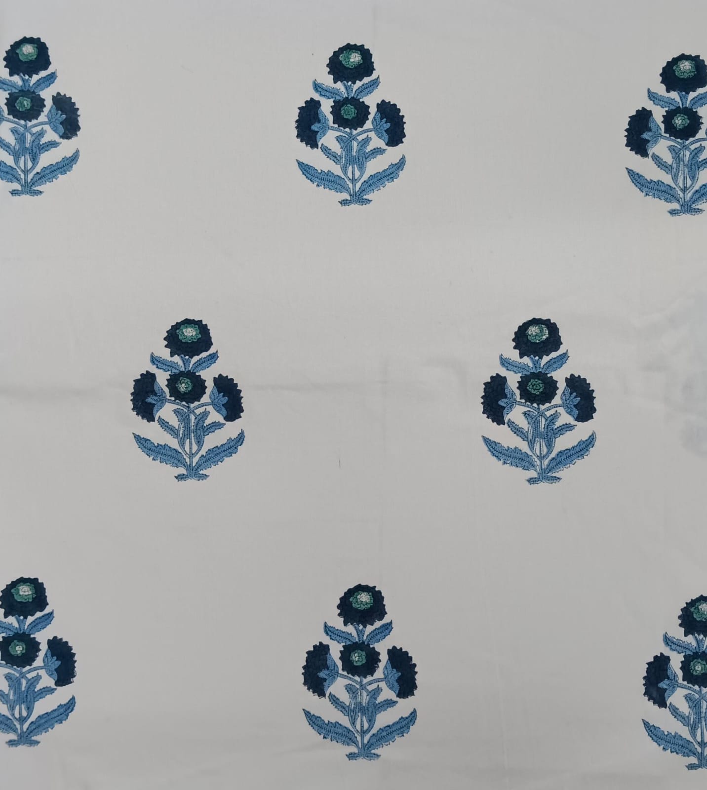 5 Yard Running Fabric Jaipur Block Printed Cotton 20 Sheeting Fabric Boota Blue 204108