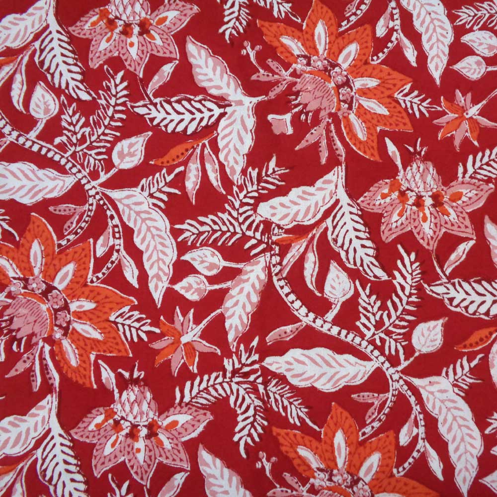 5 Yard Running Fabric Hand Block Printed Cotton 20 Sheeting Fabric Bossanova Red Gud 208858
