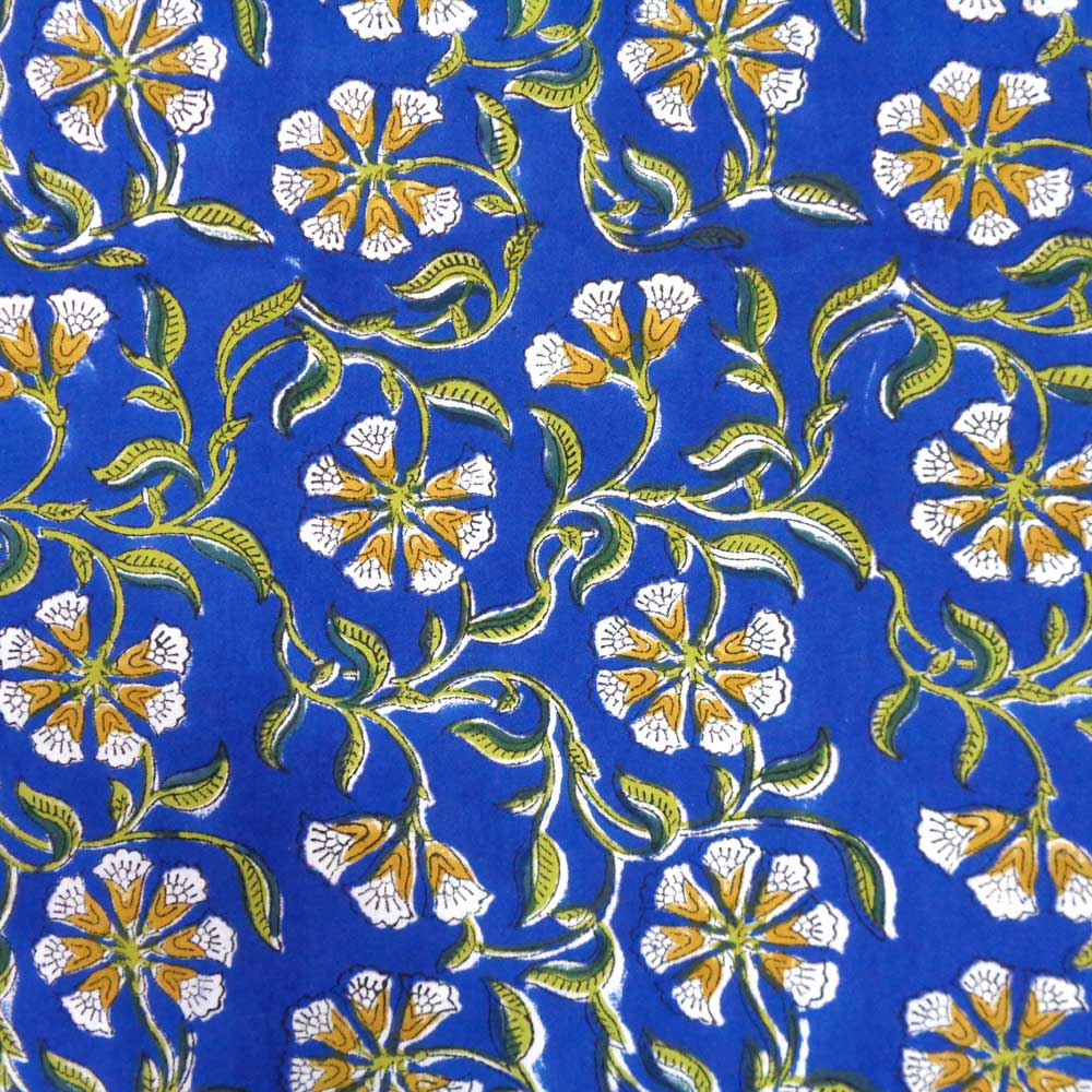 5 Yard Running Fabric Hand Block Printed Cotton 20 Sheeting Fabric Chakri Blue Gud 102656
