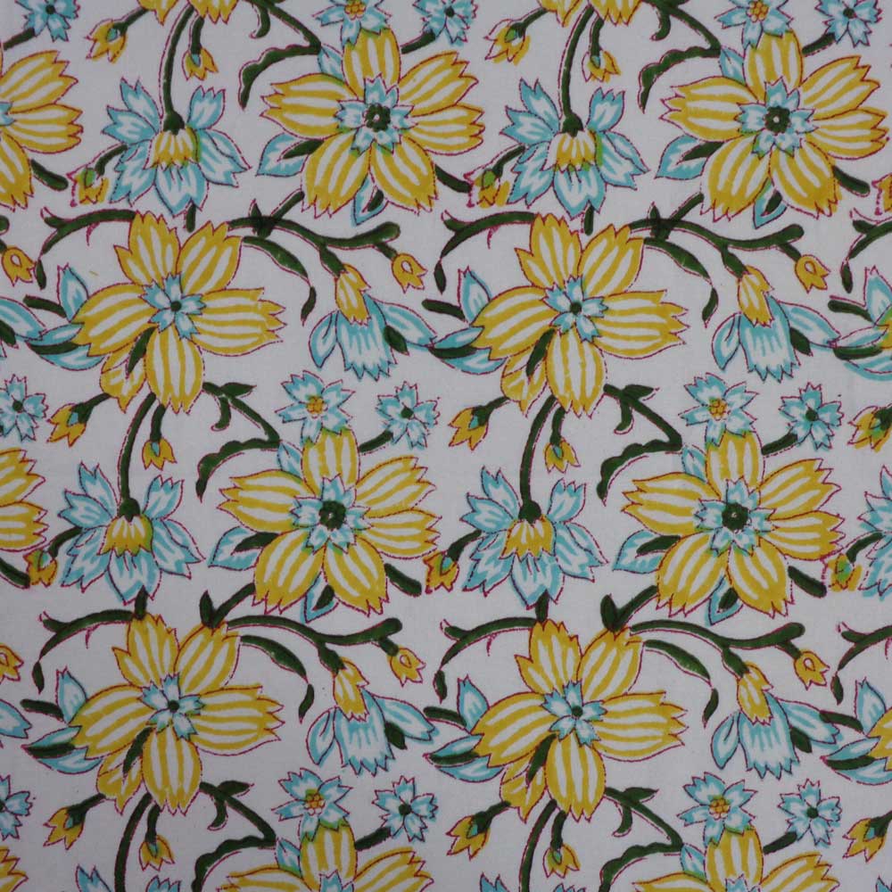 5 Yard Running Fabric Hand Block Printed Cotton 20 Sheeting Fabric Champa Kali 204564