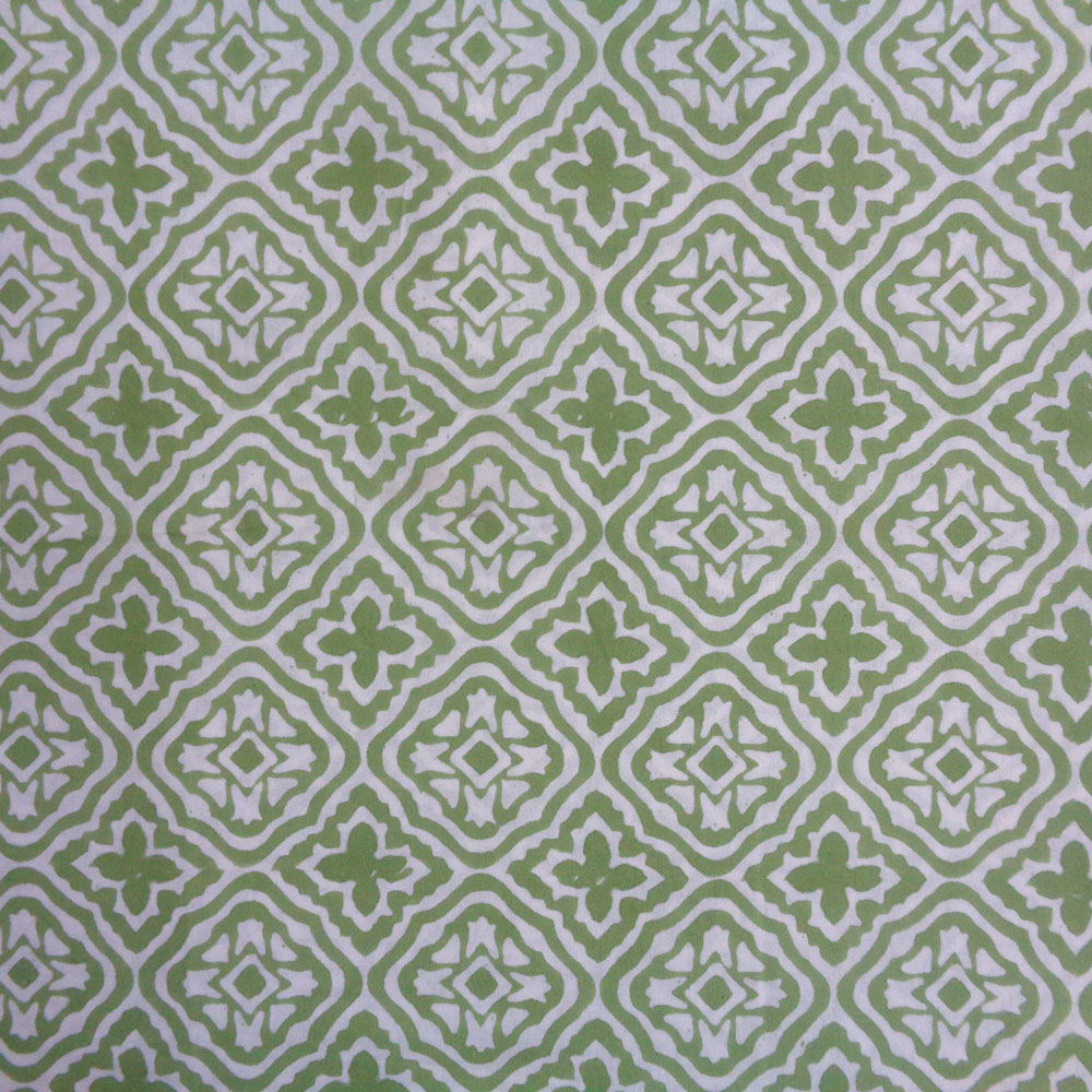 5 Yard Running Fabric Hand Block Printed Cotton Fabric Cross Flower Celadon Green 202601