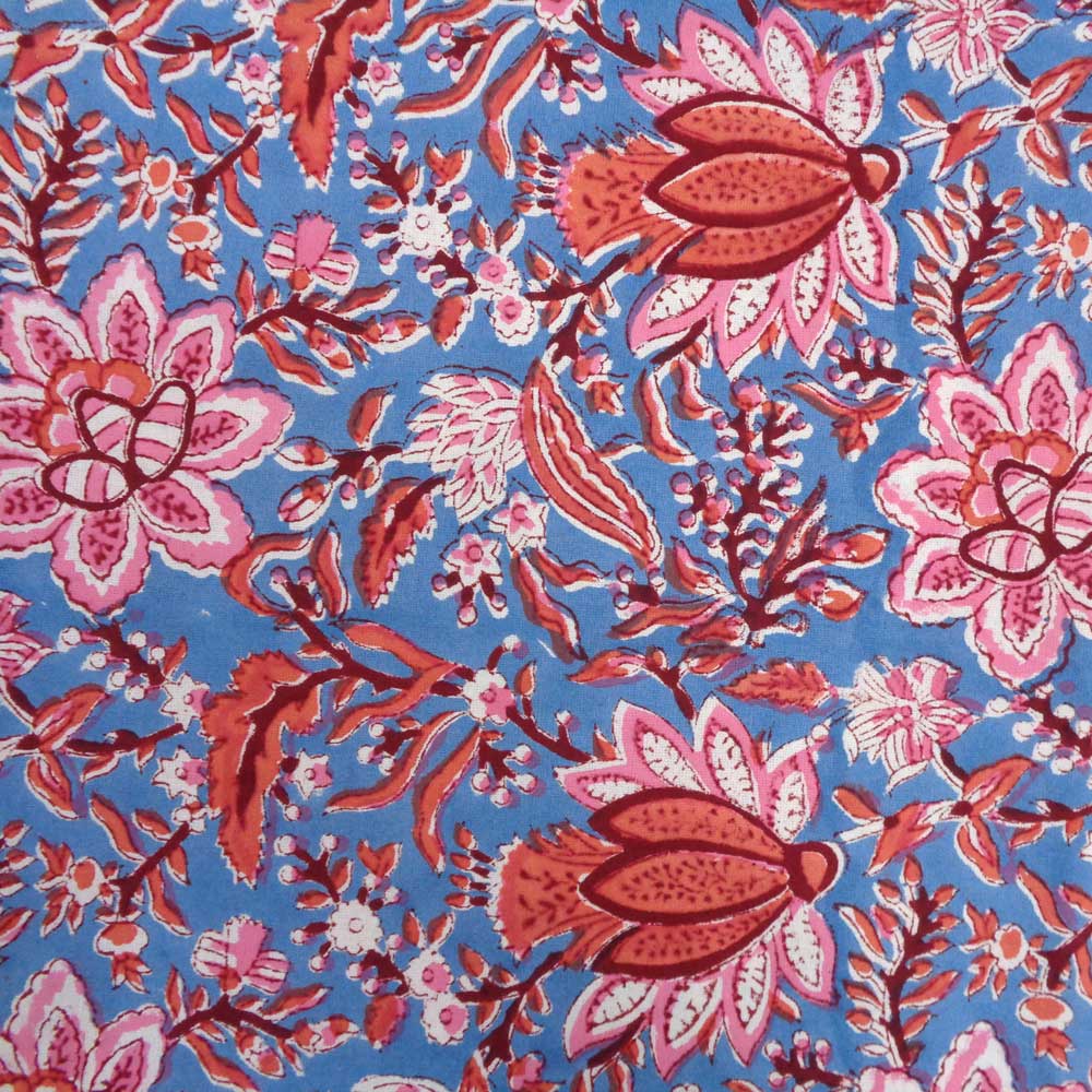 5 Yard Running Fabric  Hand Block Printed Cotton 20 Sheeting Fabric  Firdaus Gud 204865