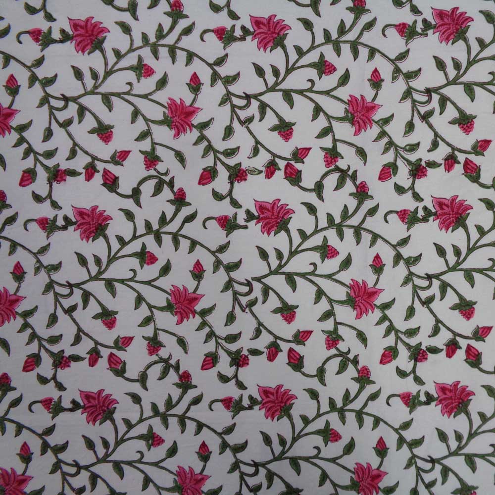 5 Yard Running Fabric  Hand Block Printed Cotton Fabric  Floral Bale Pink 104822