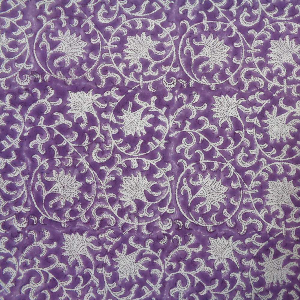 5 Yard Running Fabric Hand Block Printed Cotton 20 Sheeting Fabric Floral Purple Gud 207110