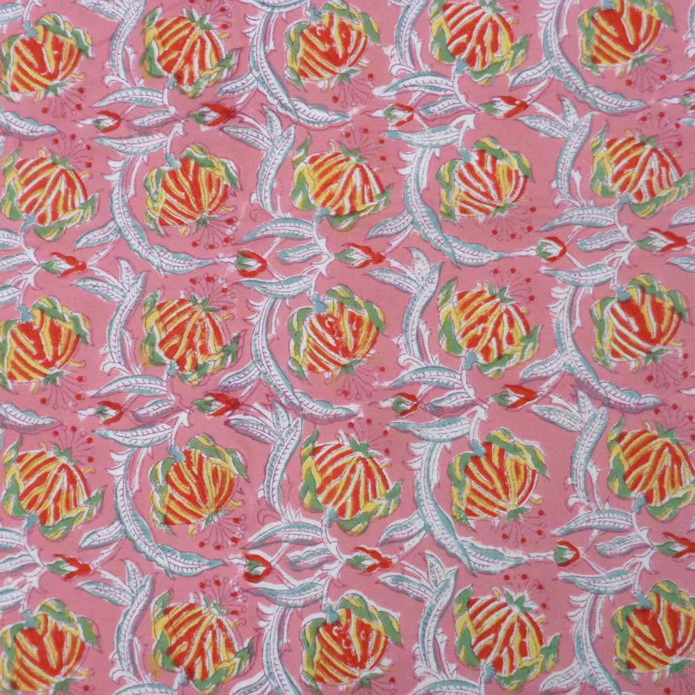 5 Yard Running Fabric Hand Block Printed Cotton Fabric Frost Pink Floral 202816