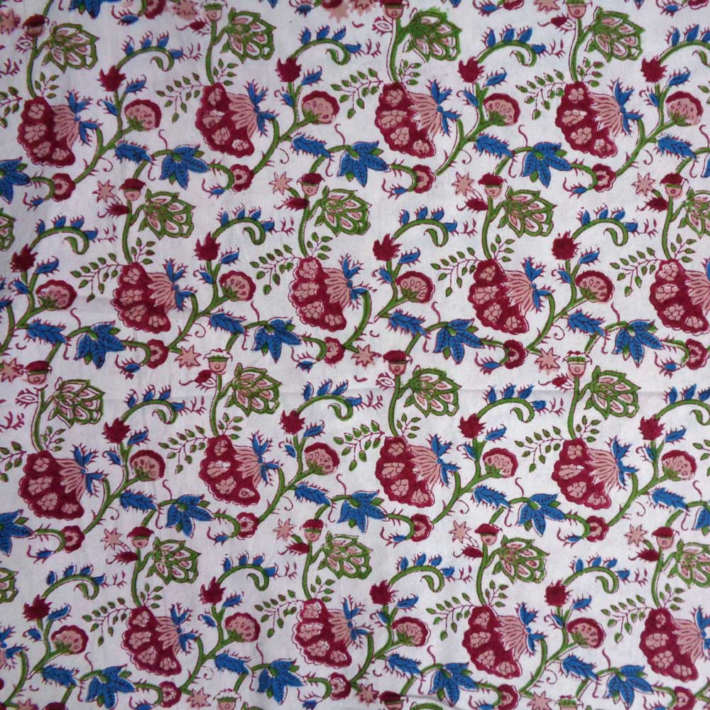 5 Yard Running Fabric Hand Block Printed Cotton 20 Sheting Fabric Genda Bale 204998