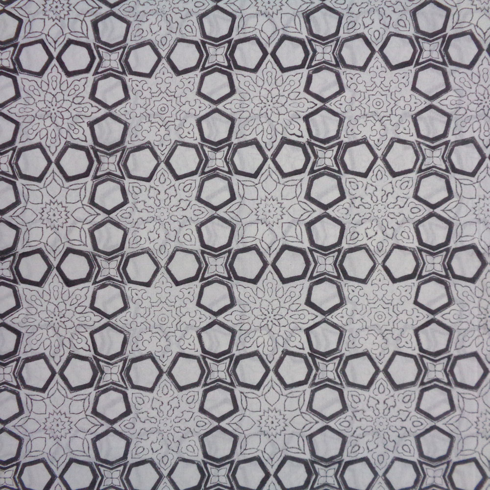 5 Yard Running Fabric Hand Block Printed Cotton Fabric Geo Chokri Dark Grey 204249