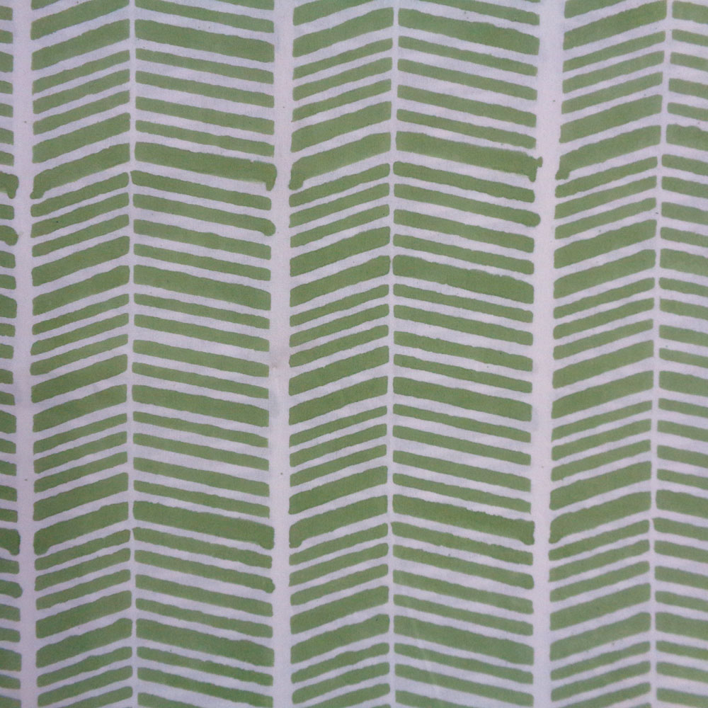 5 Yard Running Fabric Hand Block Printed Cotton Fabric Herringbone Celadon Green 204236