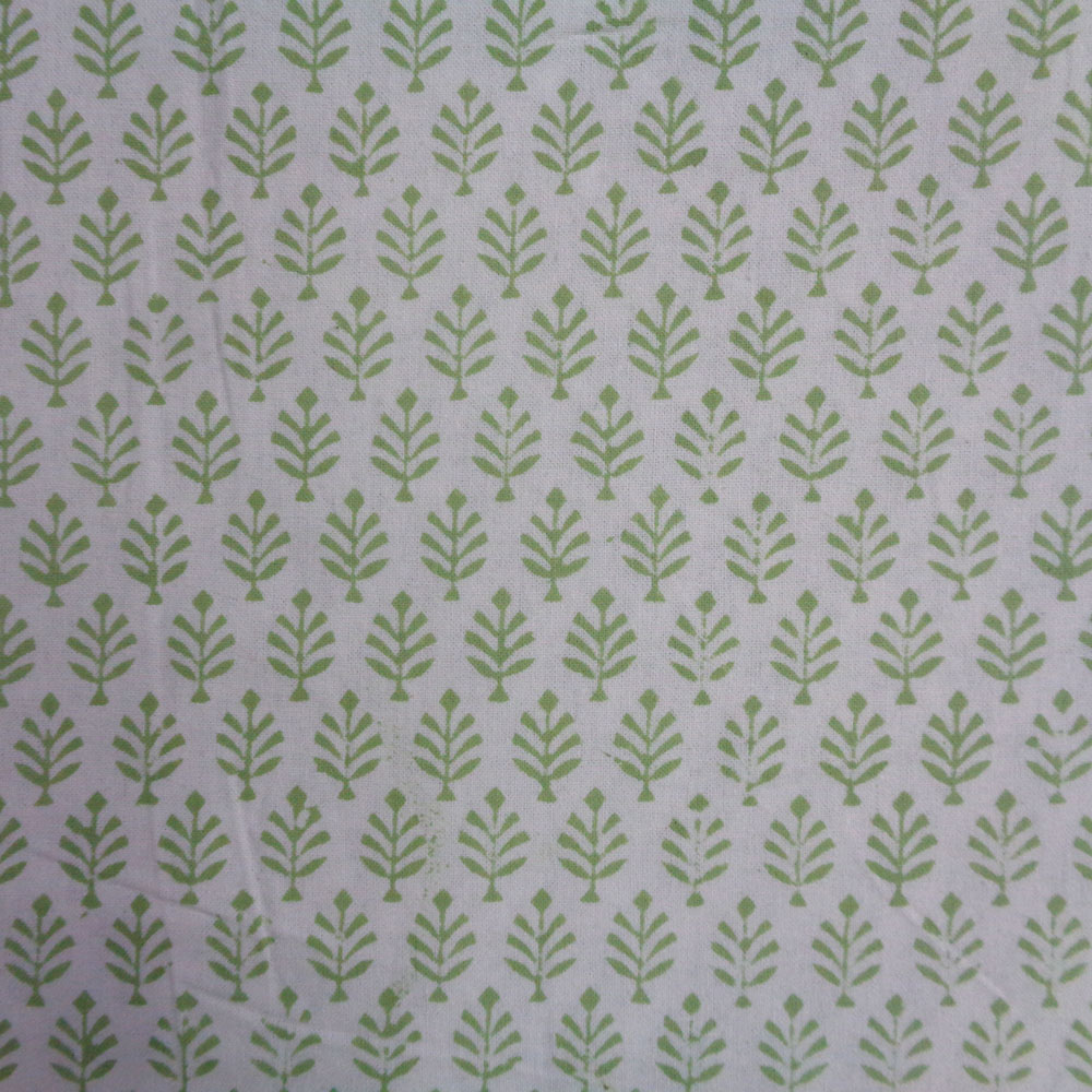 5 Yards Running Fabric Hand Block Printed Cotton 20 Sheeting Fabric Neem Celadon Green 204241