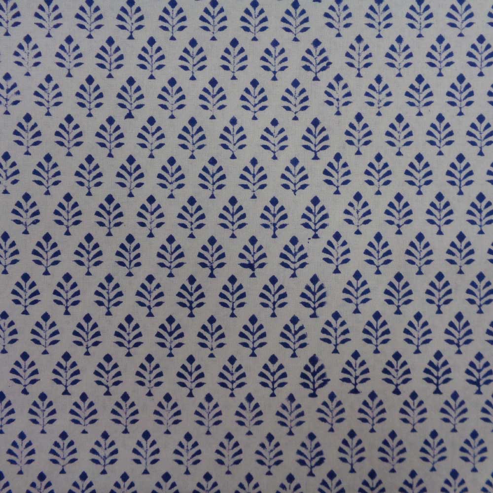 5 Yard Running Fabric Hand Block Printed Cotton 20 Sheeting Fabric Neem Estate Blue 102643