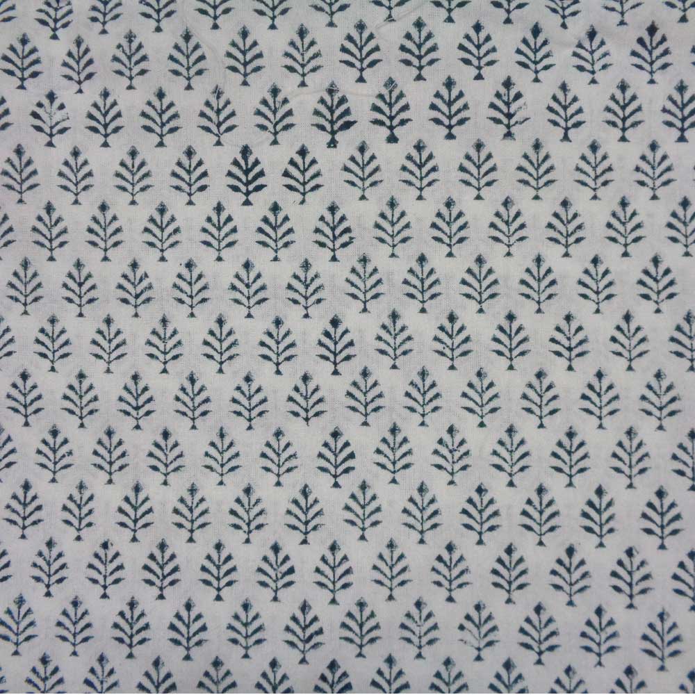 5 Yard Running Fabric Hand Block Printed Cotton 20 Sheeting Fabric Neem Majolika 102625