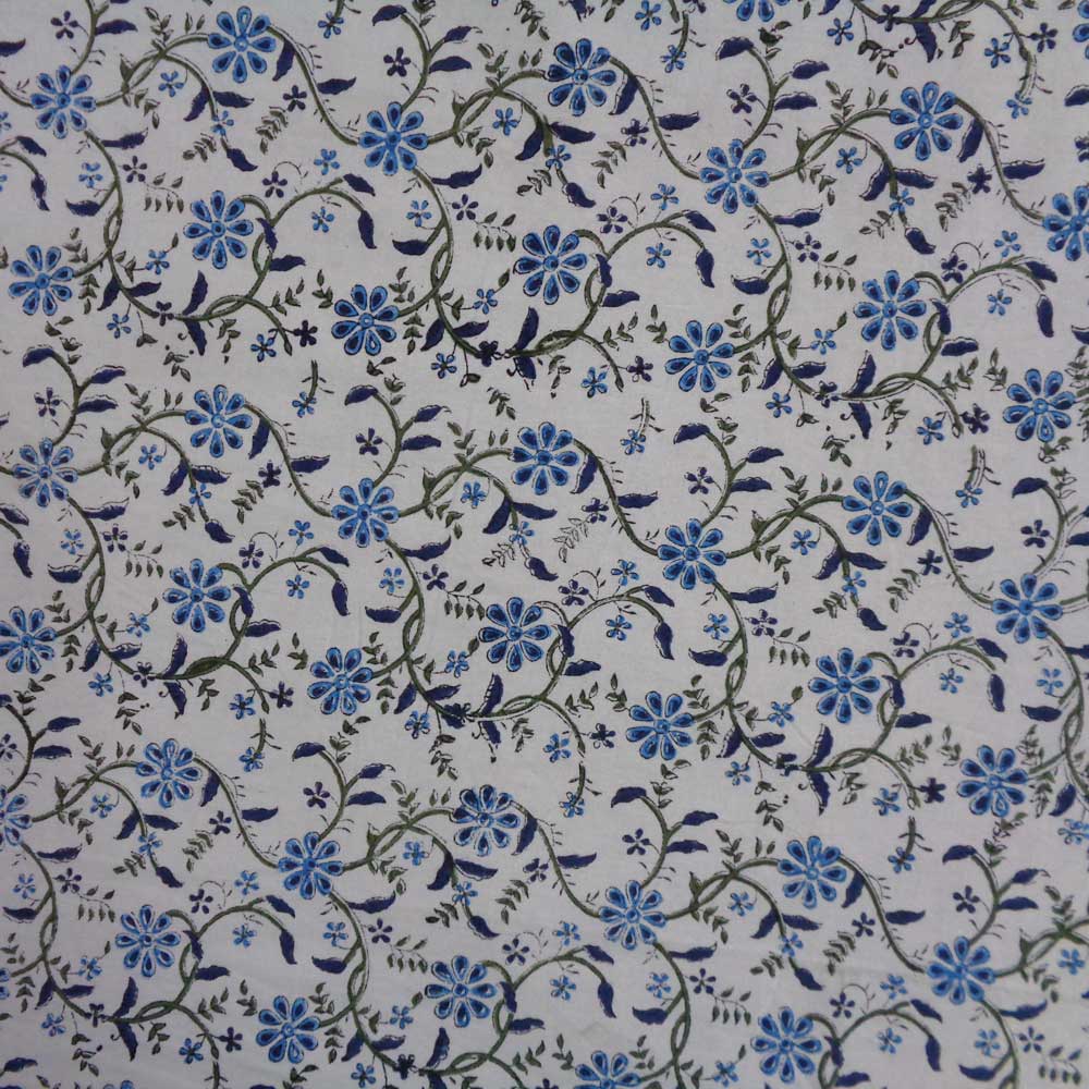 5 Yard Running Fabric Hand Block Printed Cotton 20 Sheeting Fabric Ragini Blue 106149