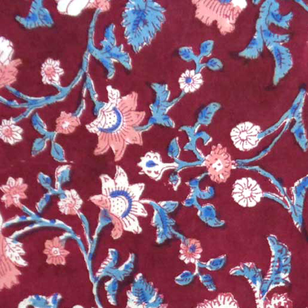 5 Yard Running Fabric Hand Block Printed Cotton 20 Sheeting Fabric Rukhsana Maroon Gud 105823
