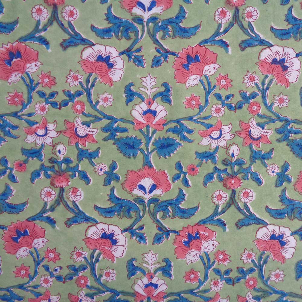 Hand Block Printed on 100 Cotton 5 Yard Fabric SANGANER Rukhsana Jade Gud 204222