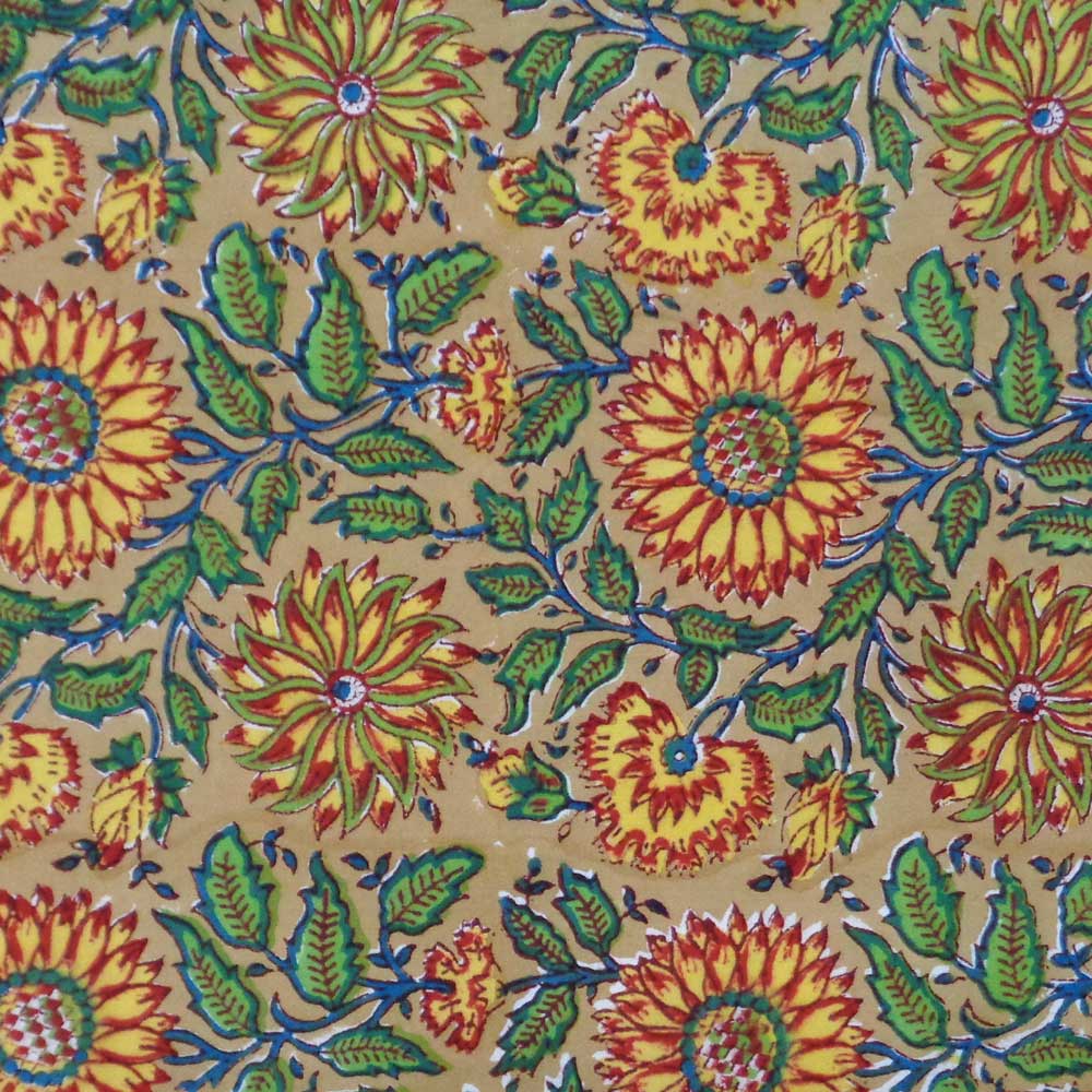 5 Yards Running Fabric Hand Block Printed Cotton Fabric Surajmukhi Canary Gud 102383