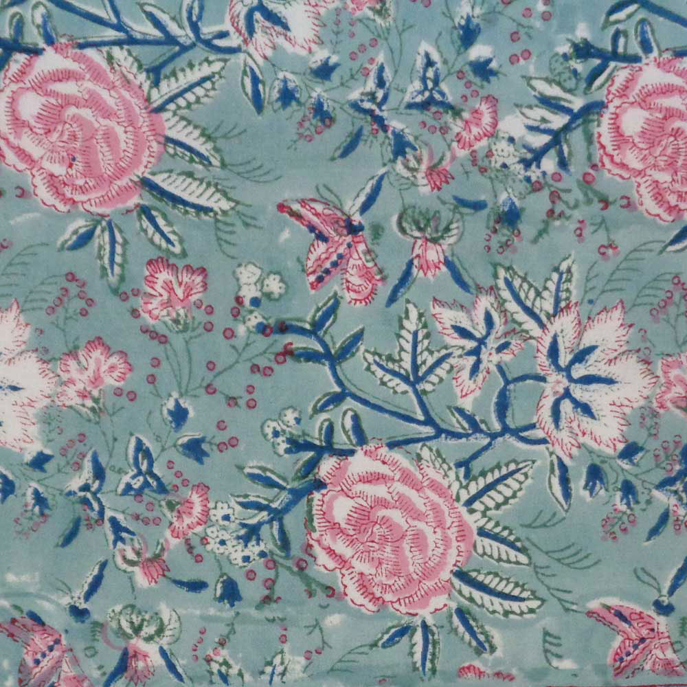 5 Yard Running Fabric Hand Block Printed Cotton 20 Sheeting Fabric Naya Gulab Gud 106873