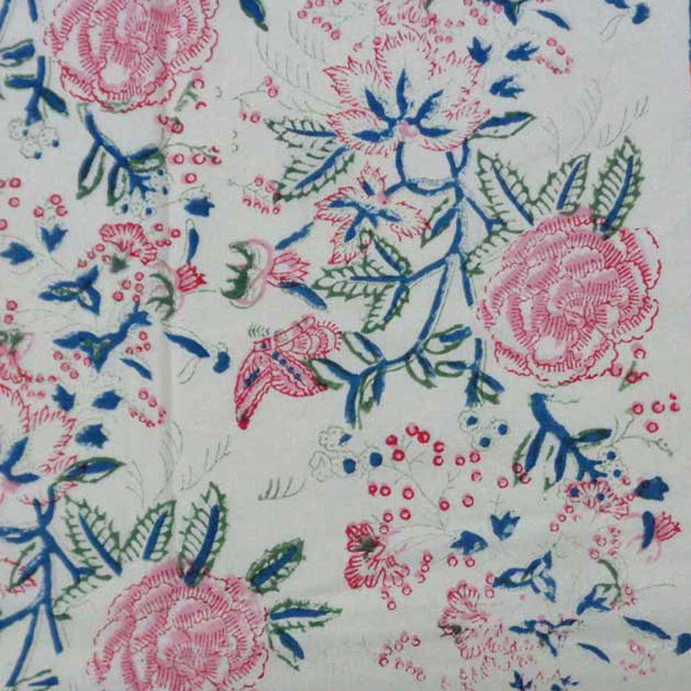 5 Yard Running Fabric Hand Block Printed Cotton Fabric Naya Gulab Open 106813