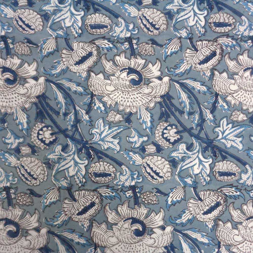 5 Yard Running Fabric Hand Block Printed Cotton Voile Fabric Amarnath Grey Gud 108994