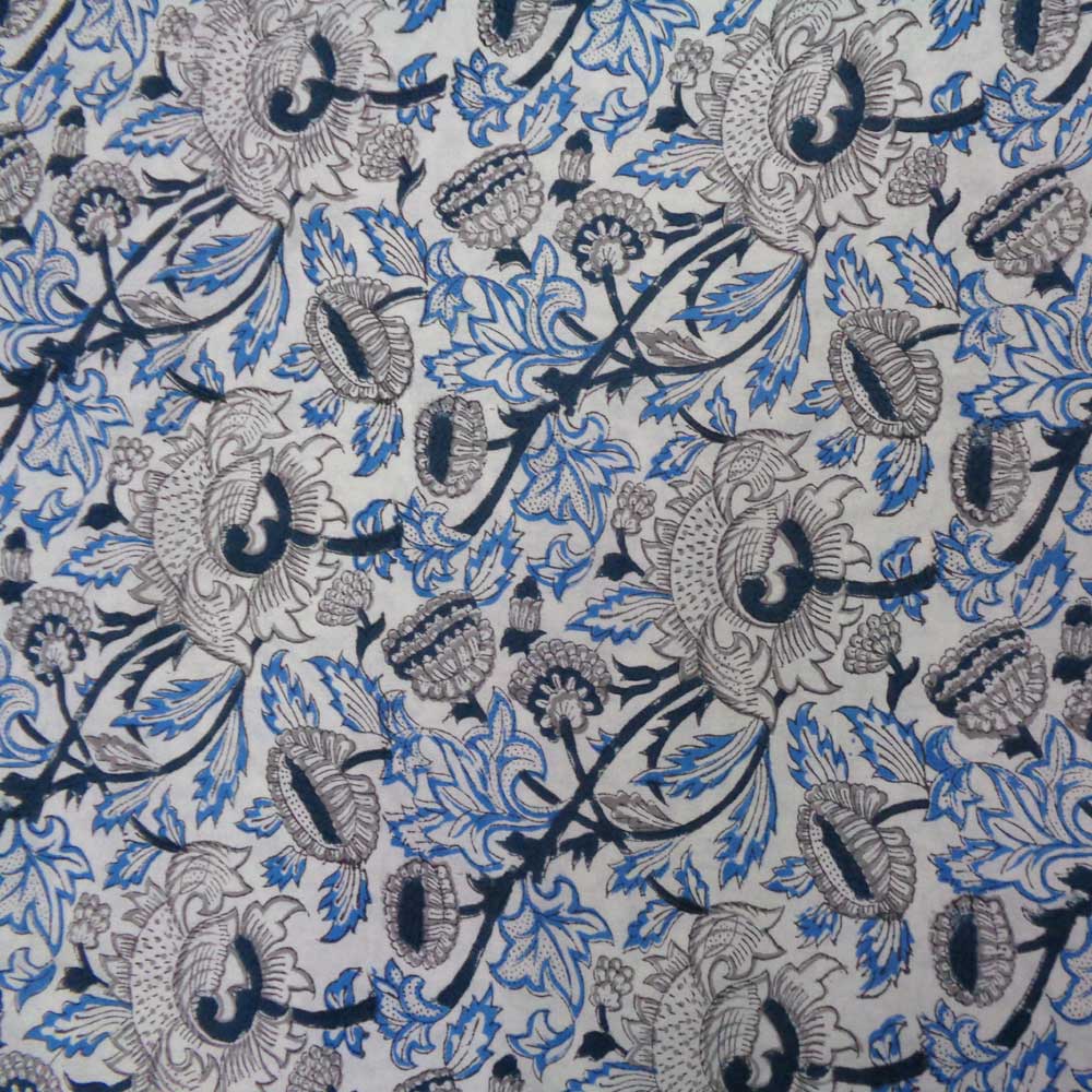 5 Yard Running Fabric  Hand Block Printed Cotton 20 Sheeting Fabric  Amarnath Grey Open 208312