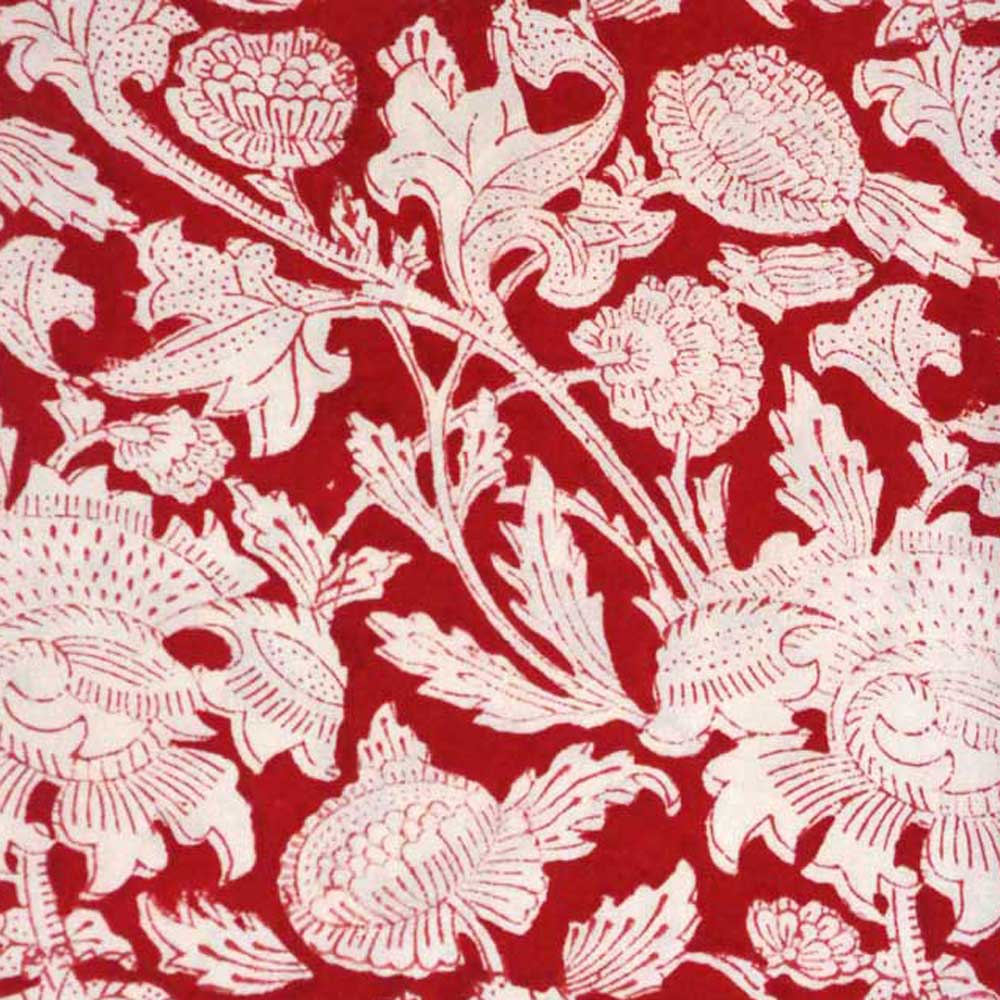 5 Yard Running Fabric Hand Block Printed Cotton Voile Fabric Amarnath Rococco Red 200196