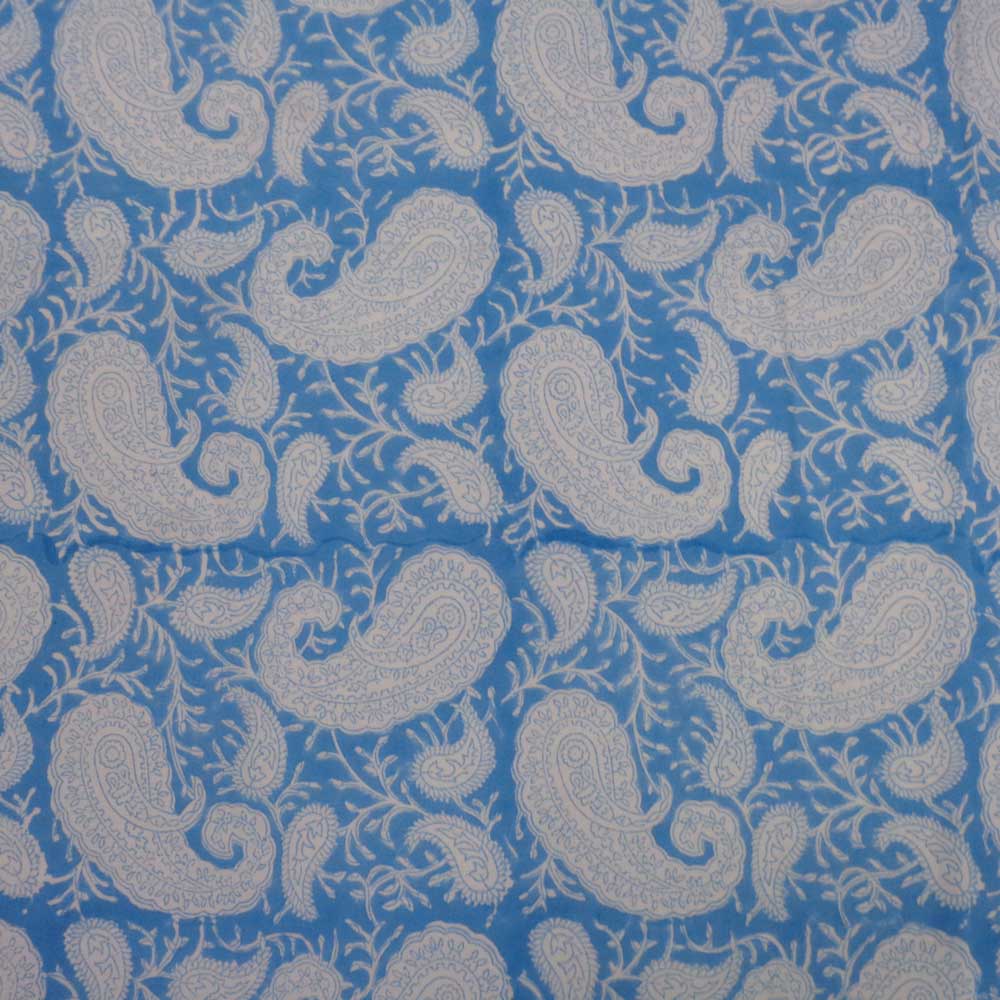 5 Yard Running Fabric Hand Block Printed Cotton Voile Fabric Ambi Aqua Gud 200868
