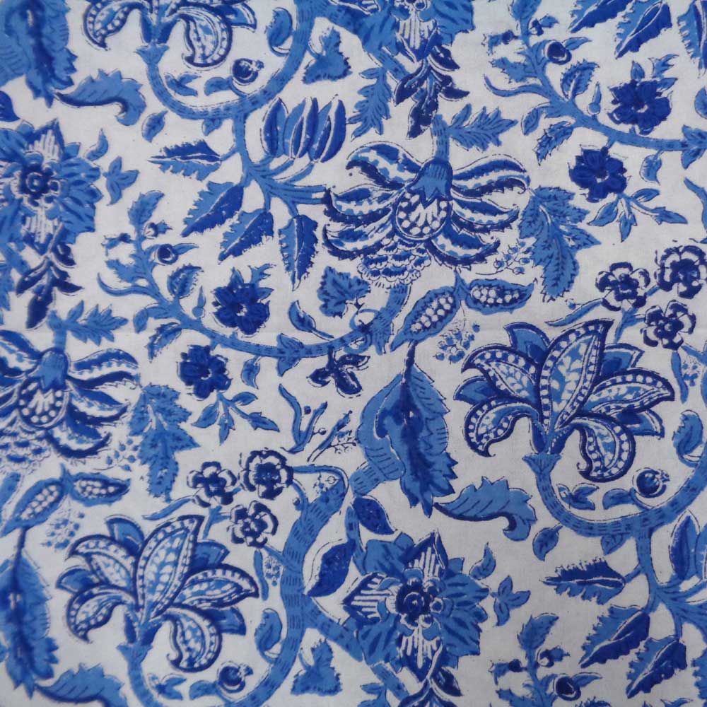 5 Yard Running Fabric  Hand Block Printed Cotton Voile Fabric  Anarkali Blue Open 106795