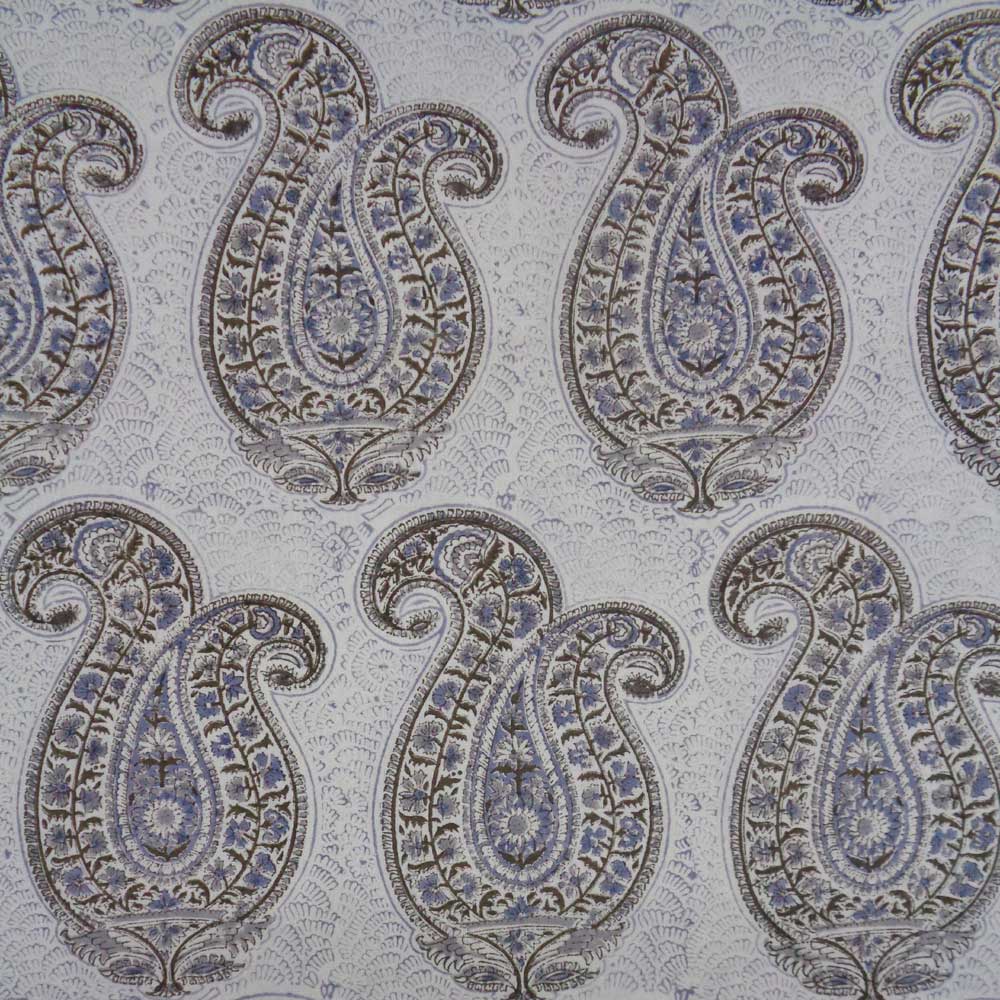 5 Yard Running Fabric Hand Block Printed Cotton Voile Fabric Big Paisley Brown 208314