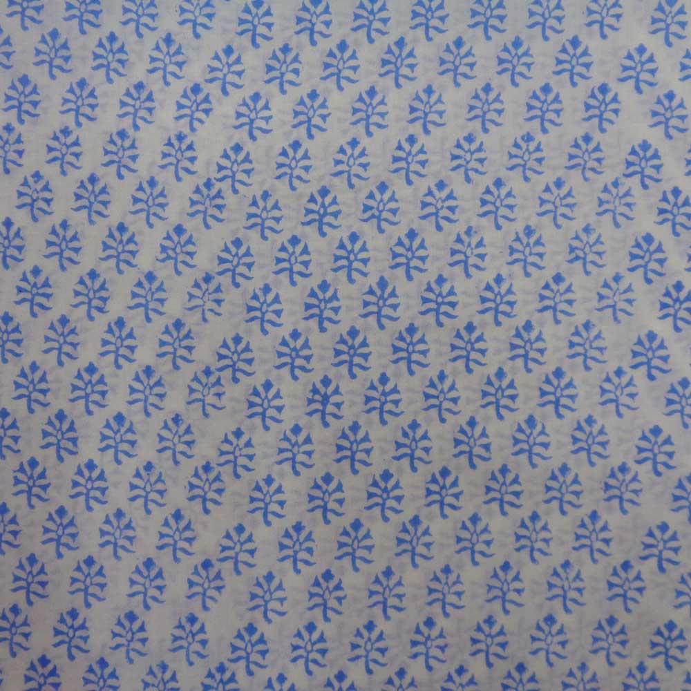 5 Yard Running Fabric Hand Block Printed Cotton Voile Fabric Booti Blue 400385