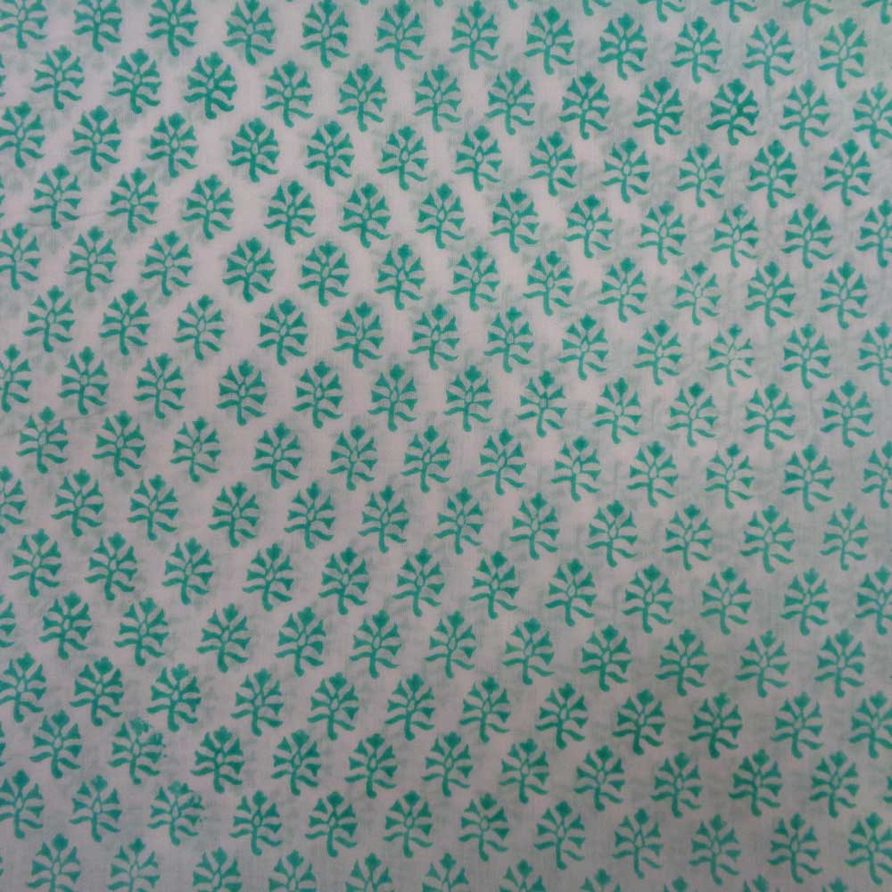 5 Yard Running Fabric Hand Block Printed Cotton Voile Fabric Booti Green 102646
