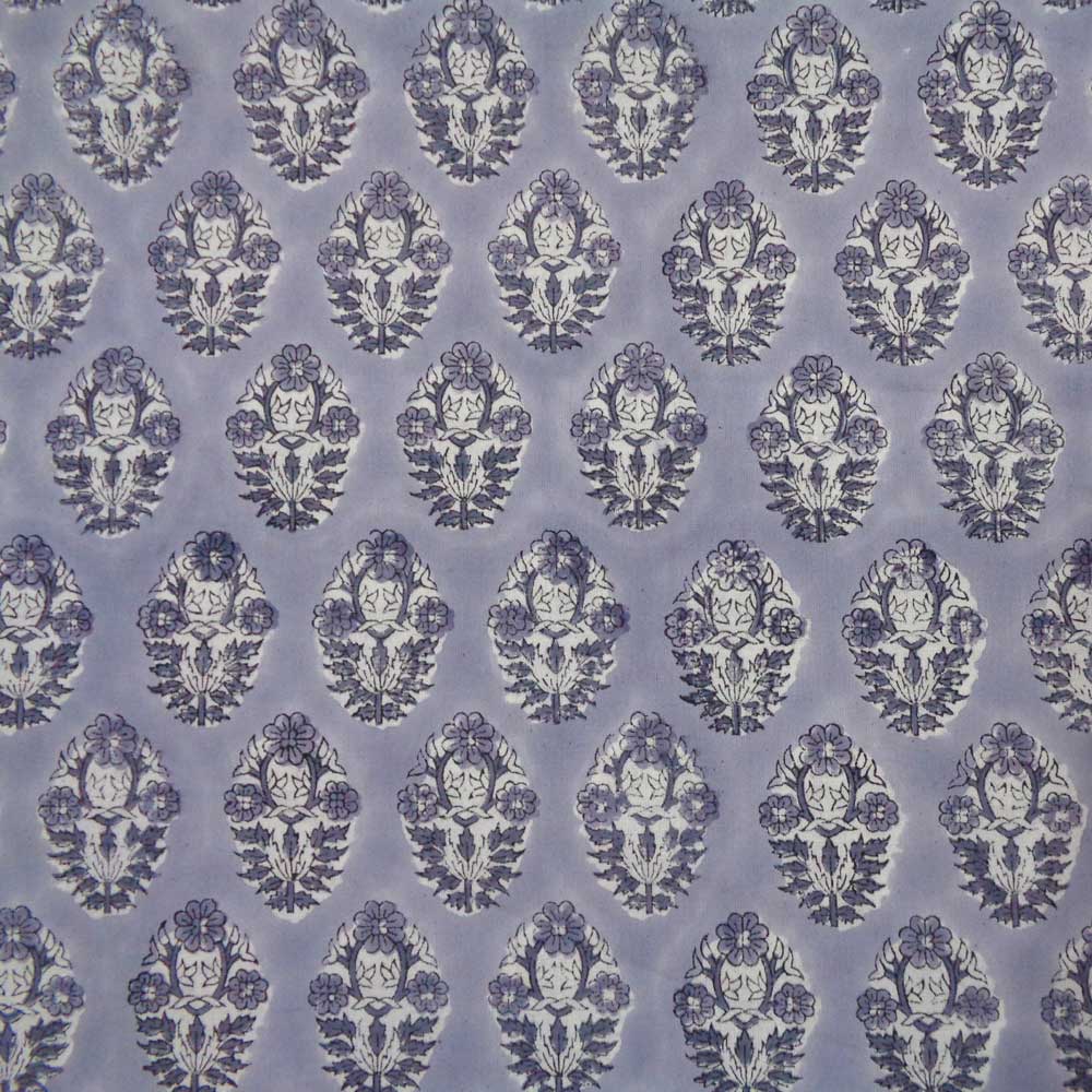 5 Yard Running Fabric Hand Block Printed Cotton Voile Fabric Boota Grey Gud 207972