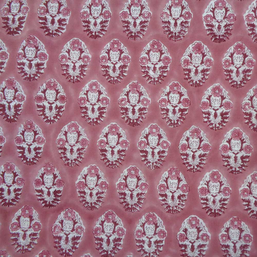 5 Yard Running Fabric Hand Block Printed Cotton Voile Fabric Boota Pink Gud 202811