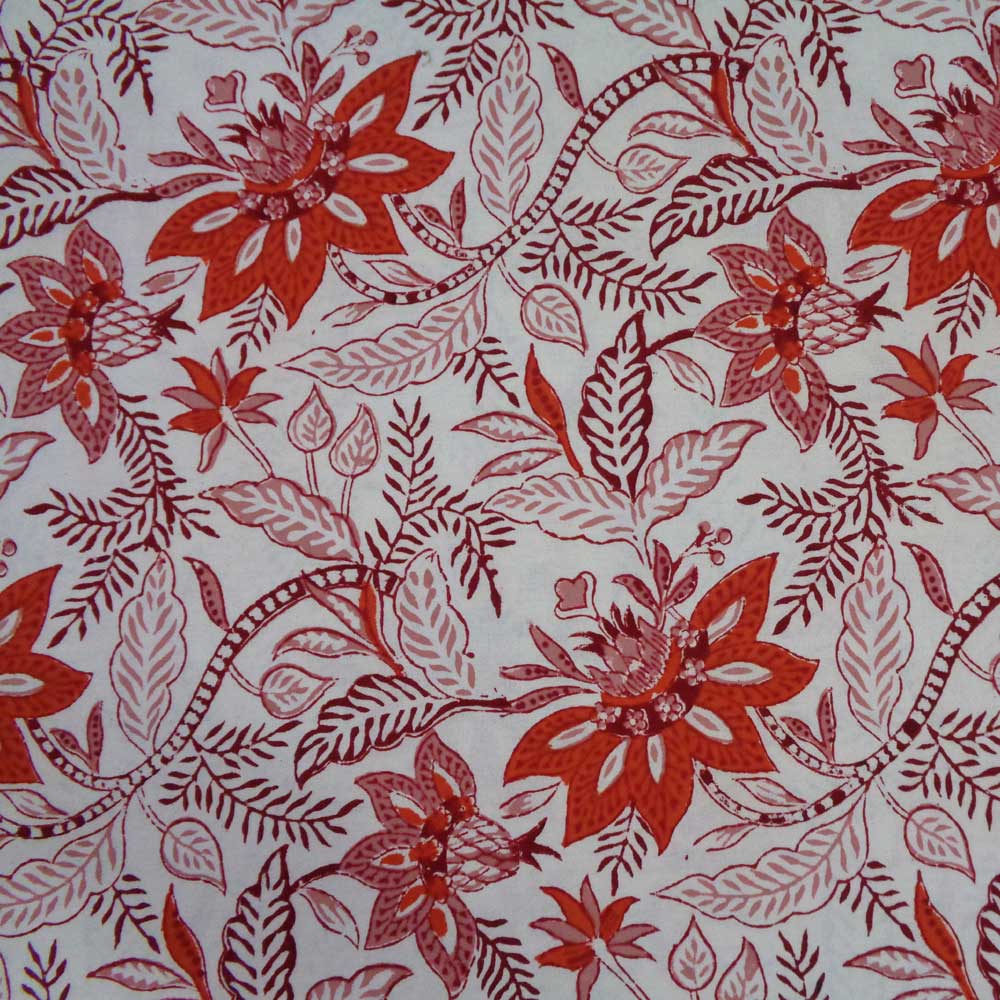 5 Yard Running Fabric Hand Block Printed Cotton Voile Fabric Bossanova Red Open 103700
