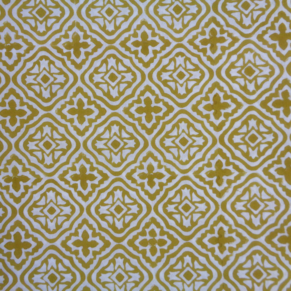 5 Yard Running Fabric Hand Block Printed Cotton Voile Fabric Cross Flower Golden Brown 203133