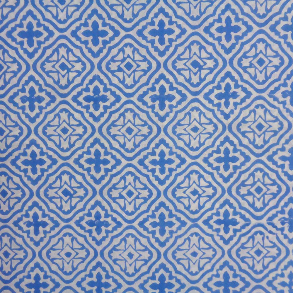 5 Yard Running Fabric Hand Block Printed Cotton Voile Fabric Cross Flower Palace Blue 206826