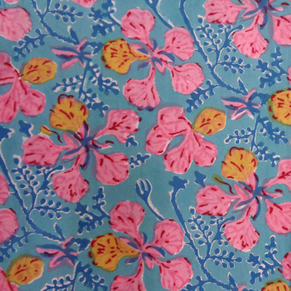 5 Yard Running Fabric Hand Block Printed Cotton Voile Fabric Gulmohar Gud 206279