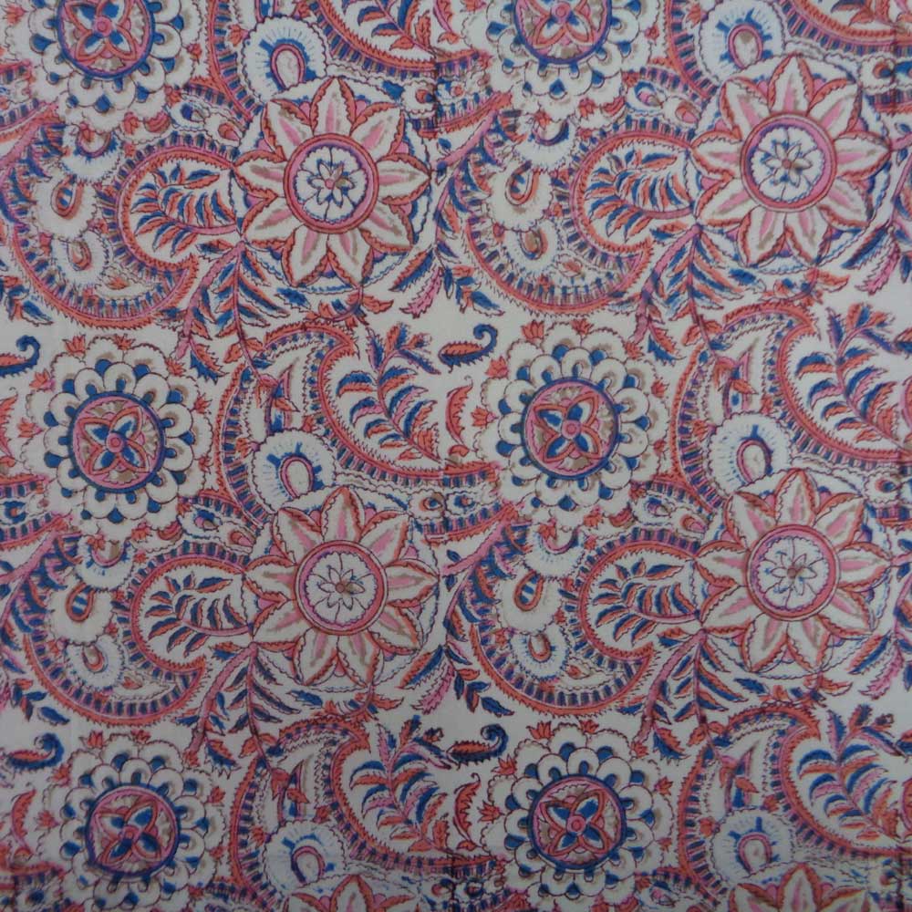 5 Yard Running Fabric Hand Block Printed Cotton Voile Fabric Kusum Gulabi Jaal 106025