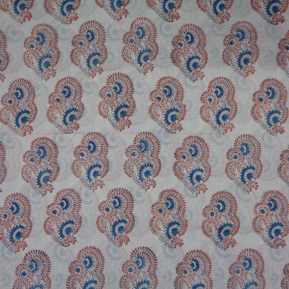 5 Yard Running Fabric Hand Block Printed Cotton Voile Fabric Kusum Gulabi Boota 205379