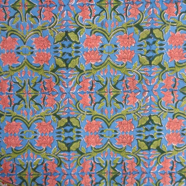 Image of 5 Yard Running Fabric  Hand Block Printed Cotton Voile Fabric | Lotus Green Gud 204895