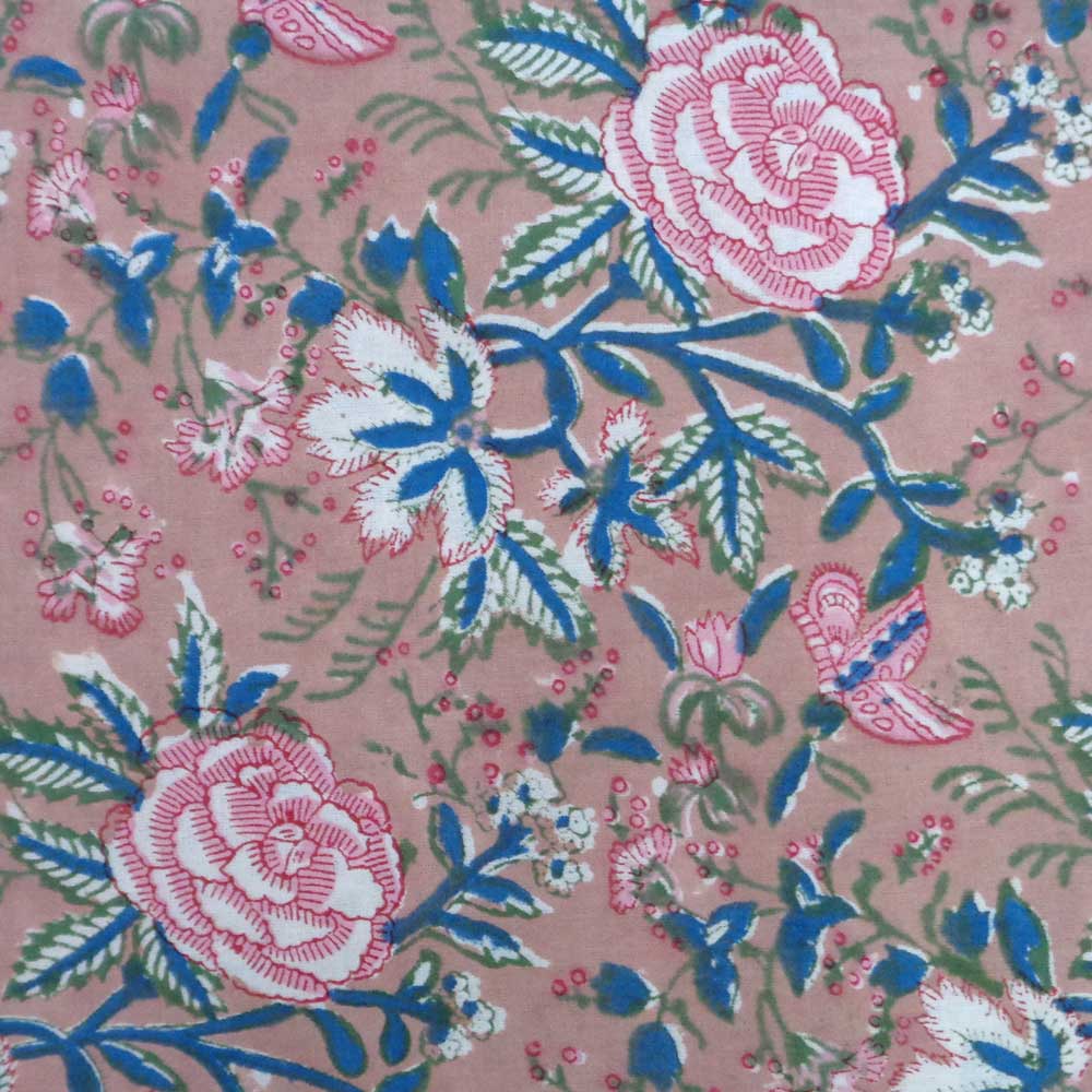 5 Yard Running Fabric  Hand Block Printed Cotton Voile Fabric  Misty Rose Gud 202873