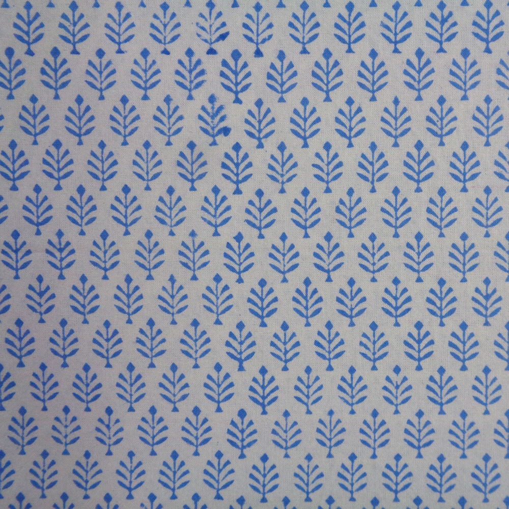 5 Yard Running Fabric Hand Block Printed Cotton Voile Fabric Neem Booti Blue 207699