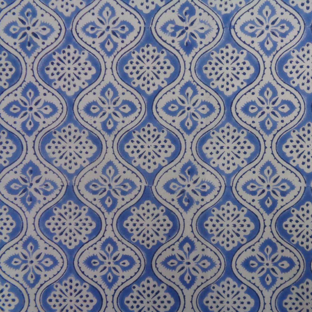 5 Yard Running Fabric Hand Block Printed Cotton Voile Fabric Ogee Blue 208317