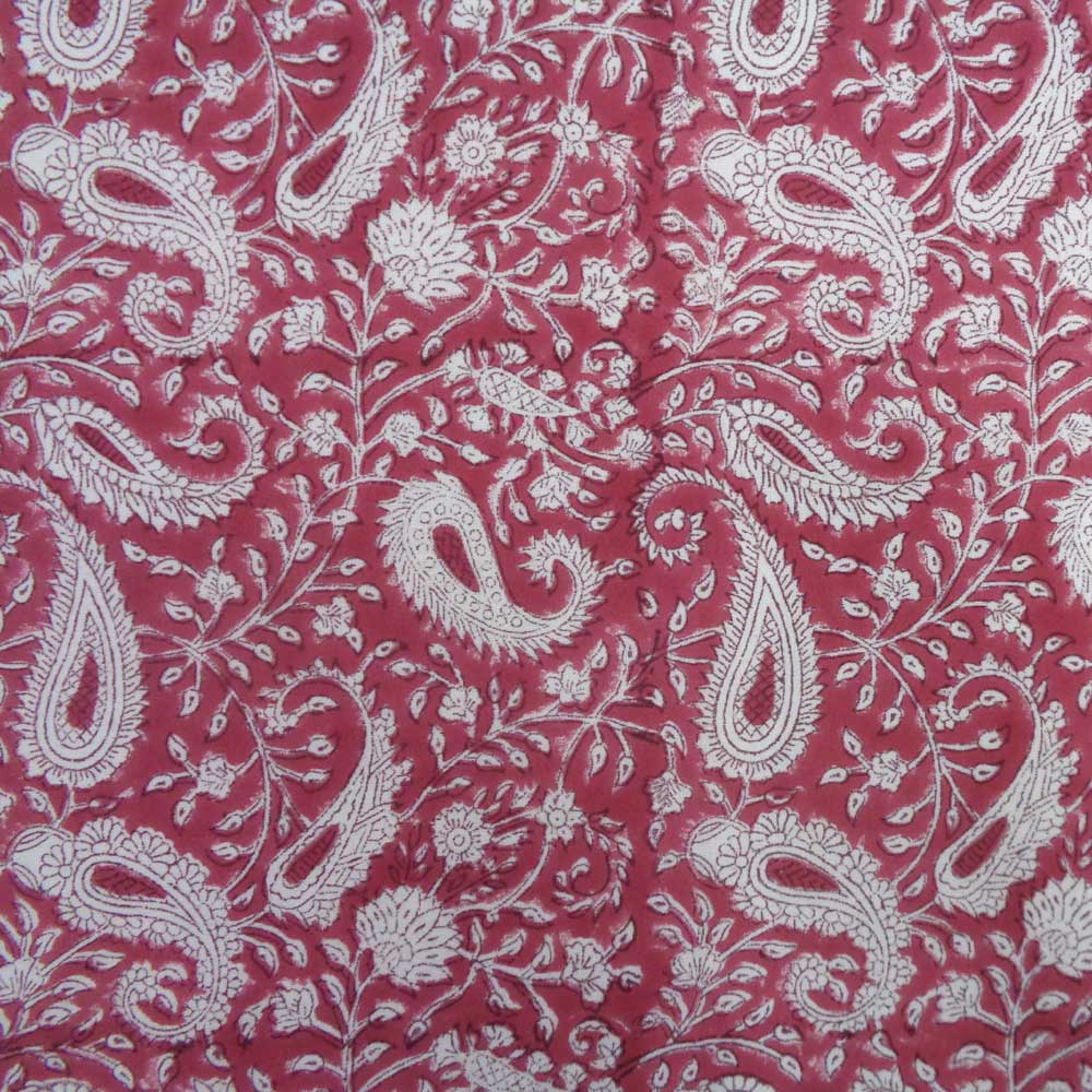 5 Yard Running Fabric Hand Block Printed Cotton Voile Fabric Paisley Red Gud 207120