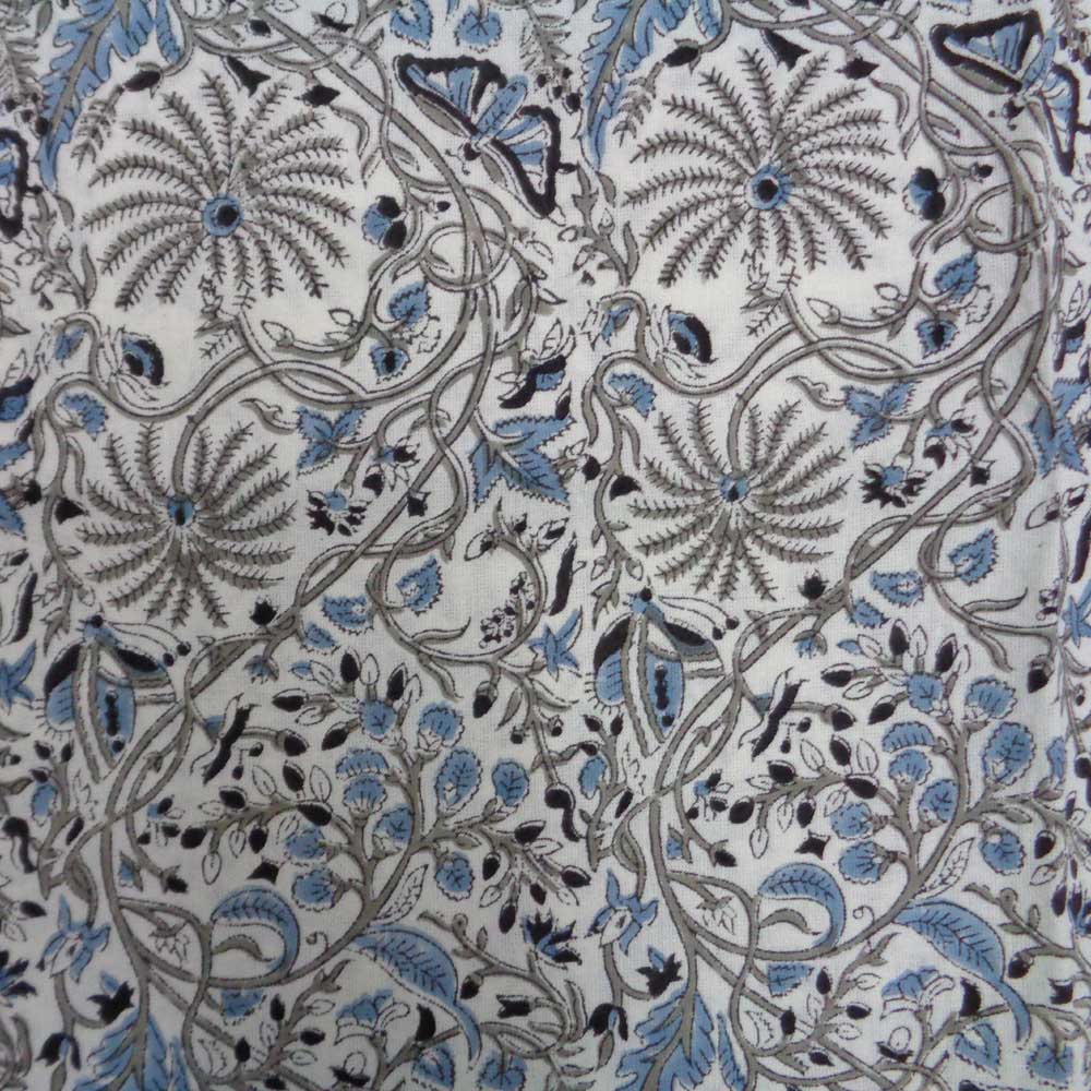 5 Yard Running Fabric Hand Block Printed Cotton Voile Fabric Passion Flower 108709