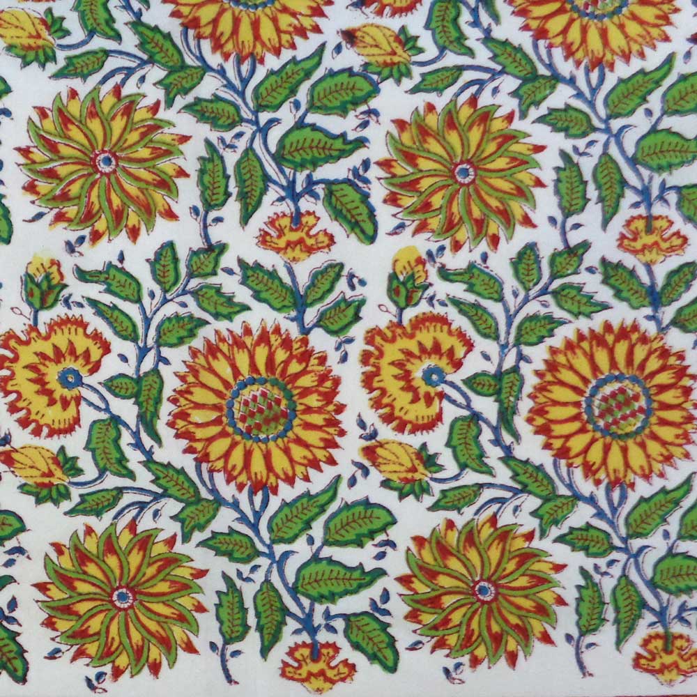 5 Yard Running Fabric Hand Block Printed Cotton Voile Fabric Surajmukhi Canary Open 206589