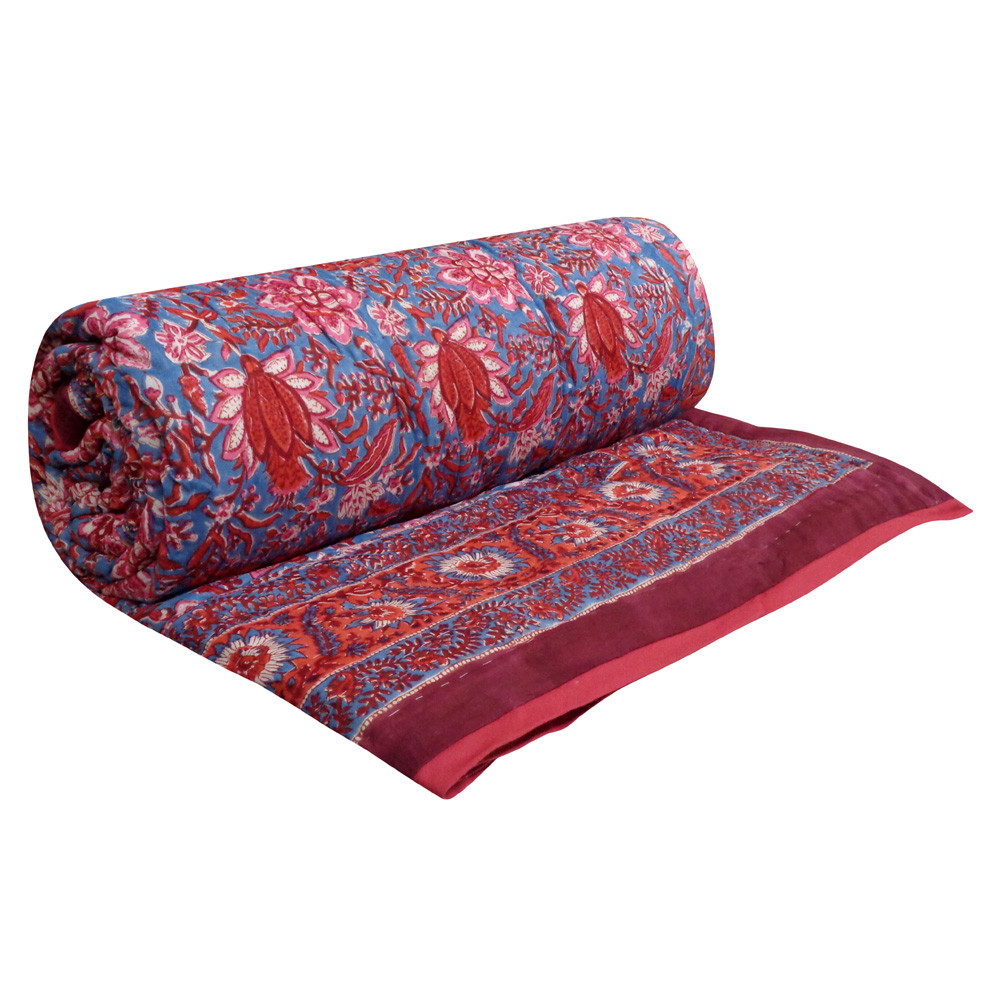 Hand Block Printed Cotton Queen Size Quilt Firdaus Gud 204865