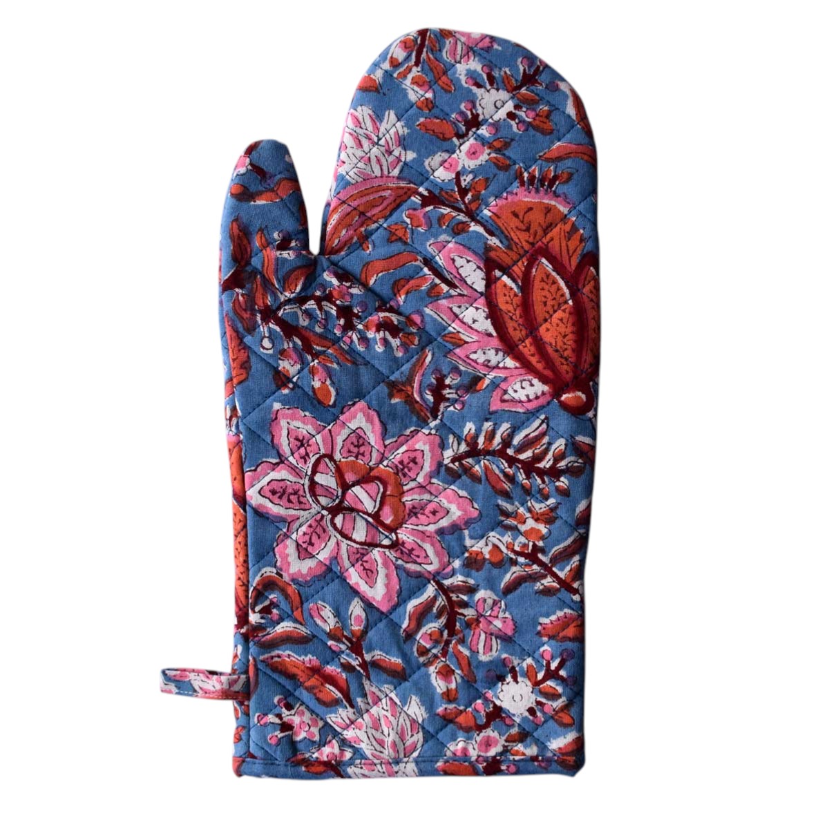 Artisan-Made Hand Block Printed Oven Mitt and Pot Holder Set Firdaus Gud 204865
