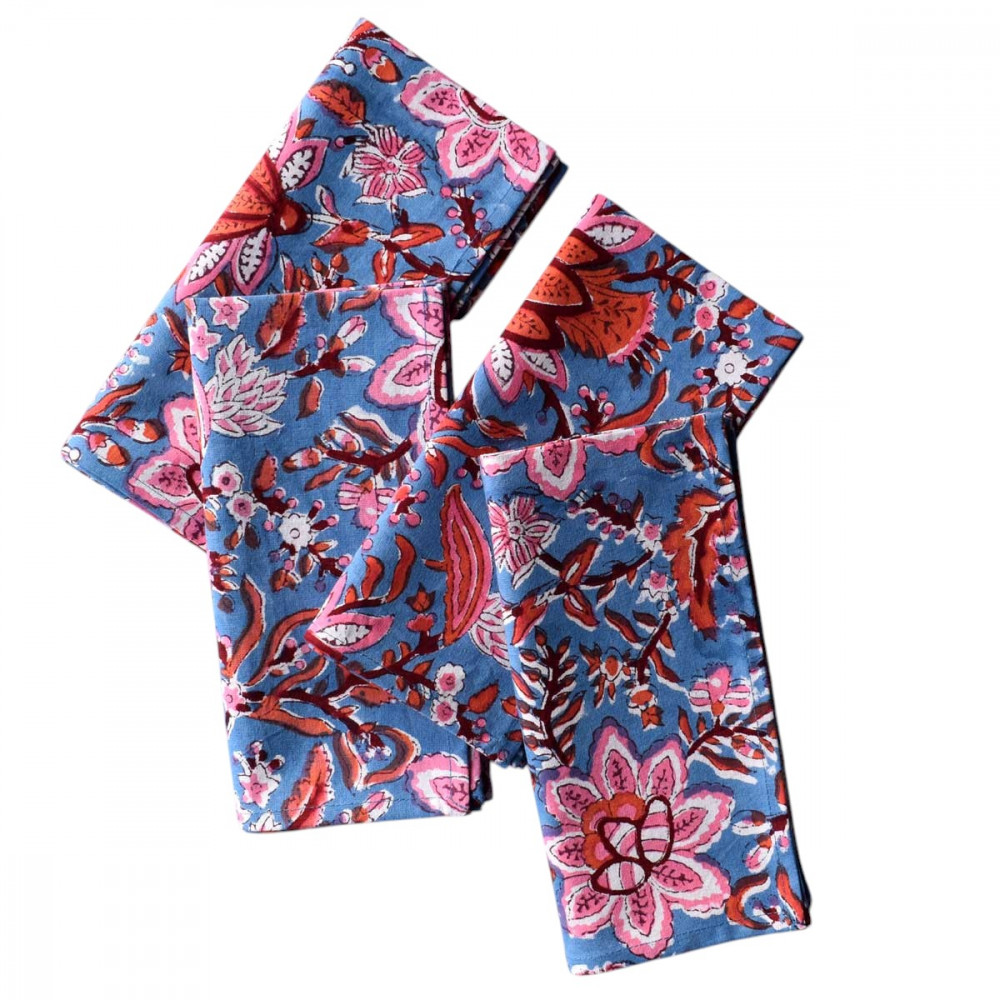 Image of Hand Block Printed Cotton Napkin 45x45 cms (Set of 4 Napkins) |Firdaus Gud 204865