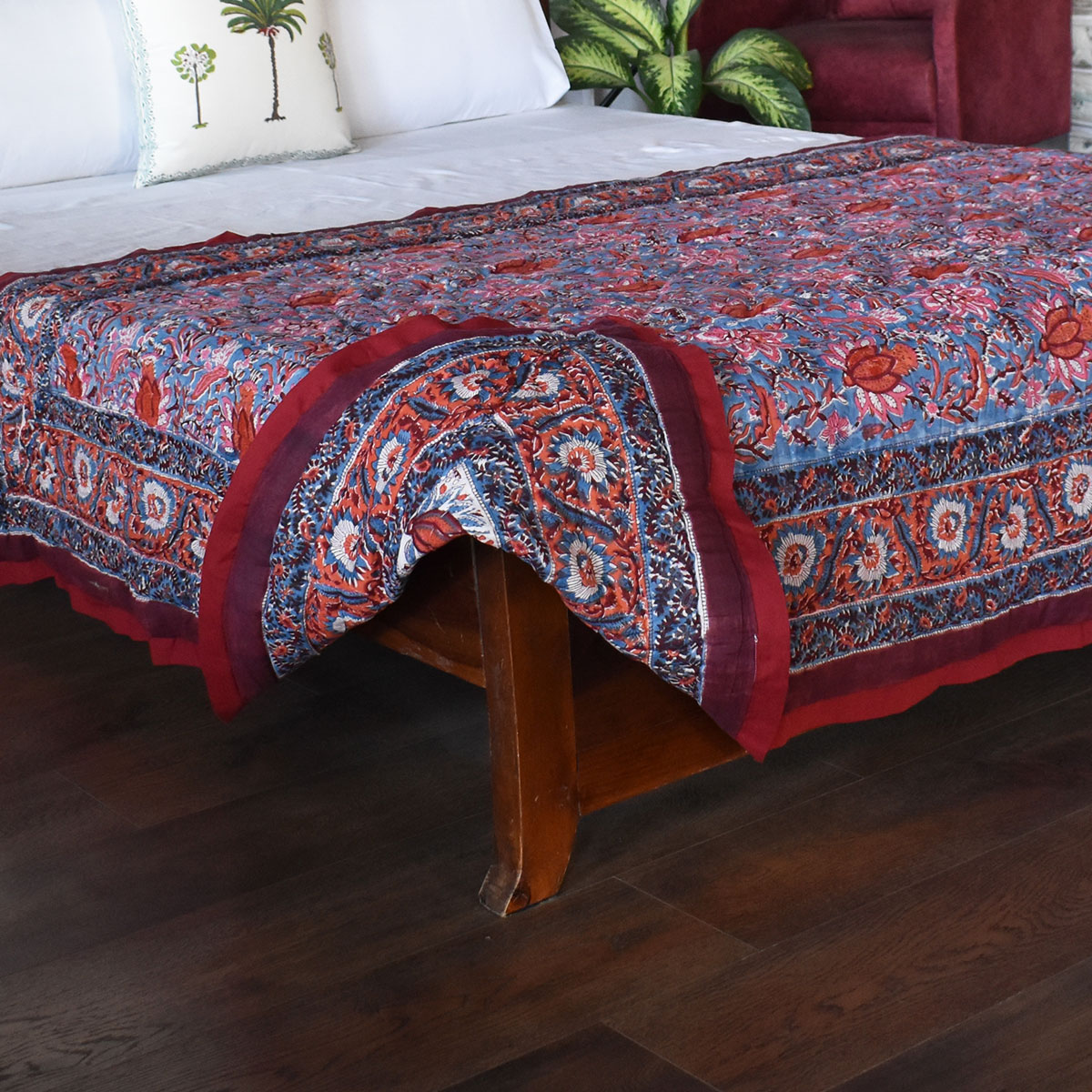 Hand Block Printed Cotton Twin Size Quilt Firdaus Gud 204865 Sort Order 901