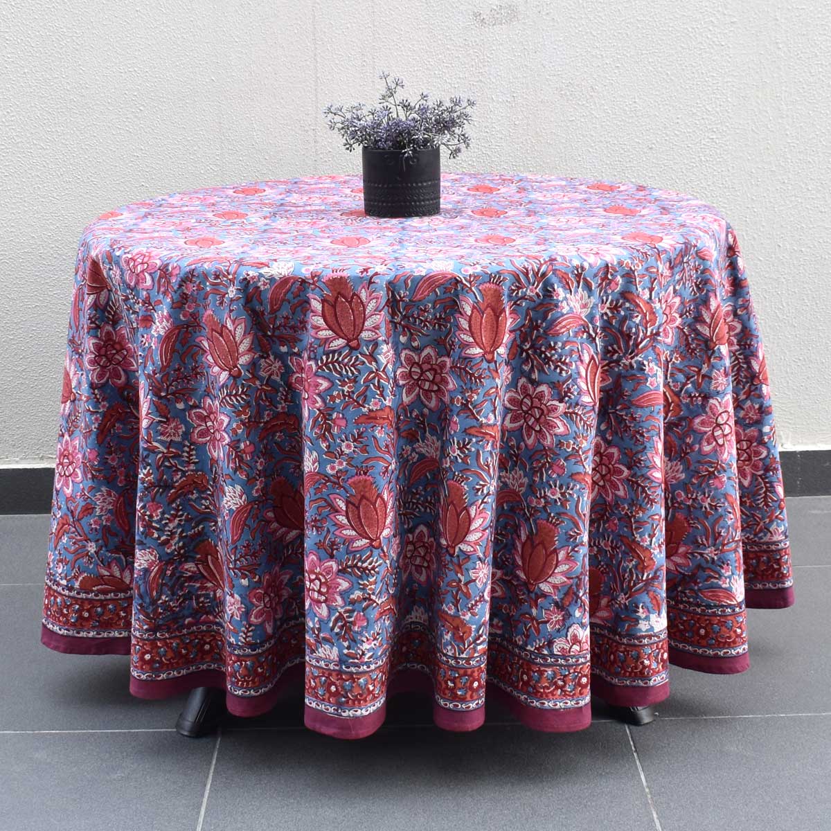 Hand Block Printed Cotton Round Tablecloth 150 cms  Firdaus Gud 204865